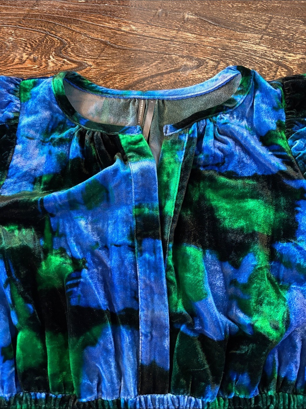 Anthropologie The Somerset Velvet Mini Dress Blue Green Motif Small EUC - Picture 4 of 6